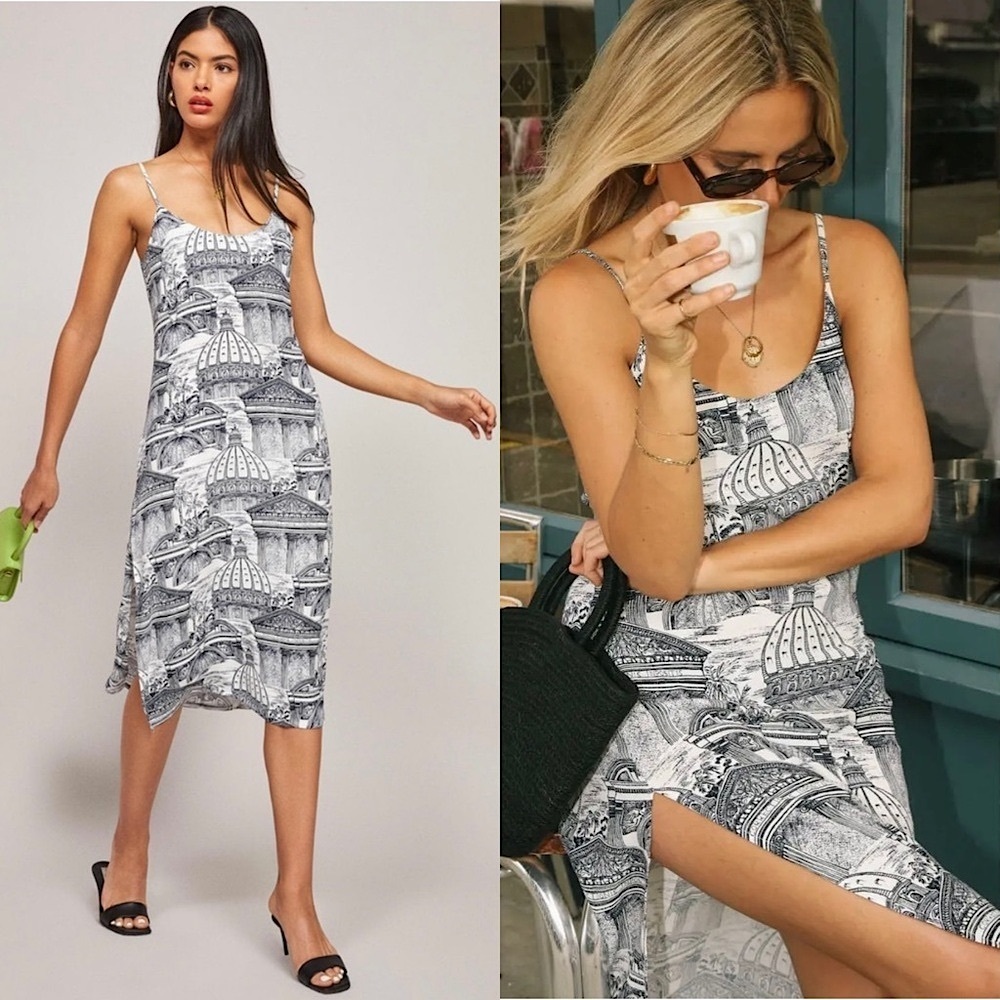 REFORMATION Italian Architecture Print Sleeveless Scoop Neck‎ Midi Slip Dress 0